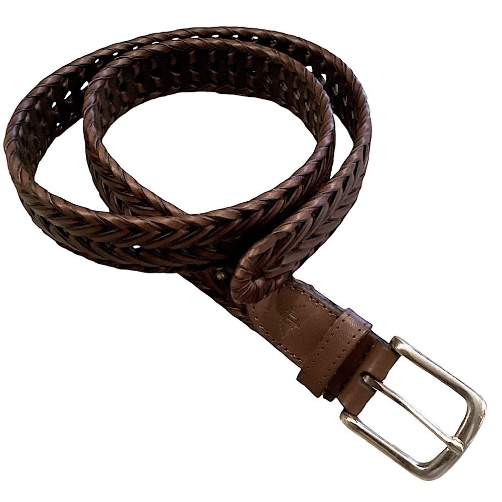 Dockers Brown Leather & PU Leather Woven Belt  38” L Adjustable Sz Silver Buckle - Picture 16 of 16